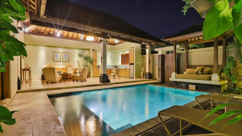 villa, property, bedroom, house, architecture, residence, residential, luxury, bali, travel, indoor, design, tropic, interior, room, modern, decor, lifestyle, apartment, living, pool, night, warm, sofa, comfortable, brown travel, brown house, brown room, brown night, brown bedroom, brown interior, villa, villa, villa, villa, villa, property, property, bali, pool